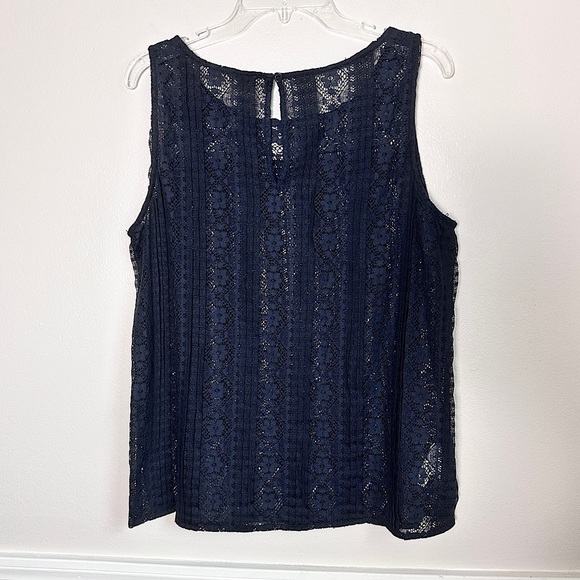 3/$20💥 Loft Sheer Floral Lace Sleeveless Camisole Tank Top Navy Blue - Picture 10 of 14